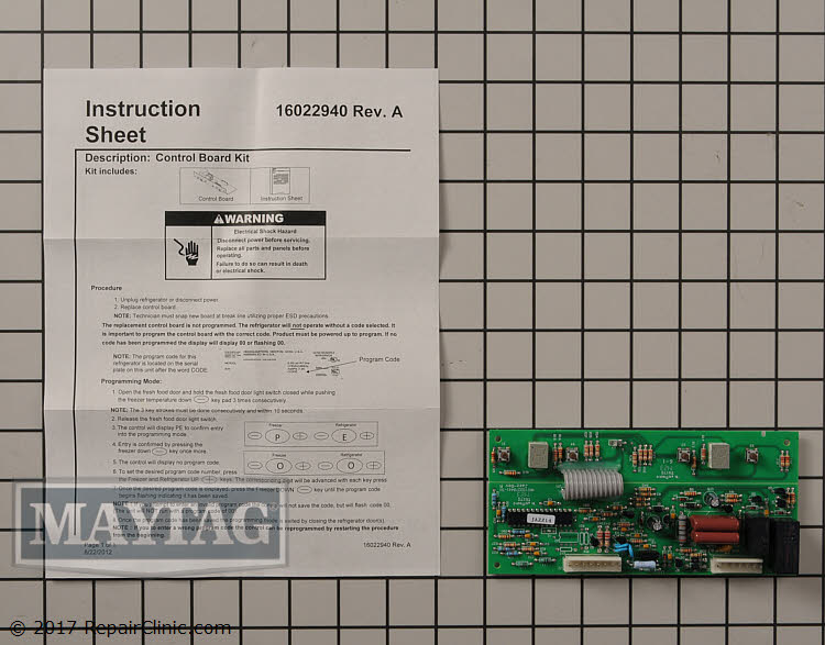 W10503278 Electronic Refrigerator Control Board w/Instruction Manual Repair Kit 