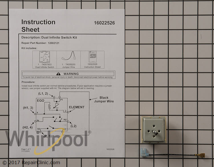 OEM Whirlpool 12002121 Range Infinite Switch Kit 