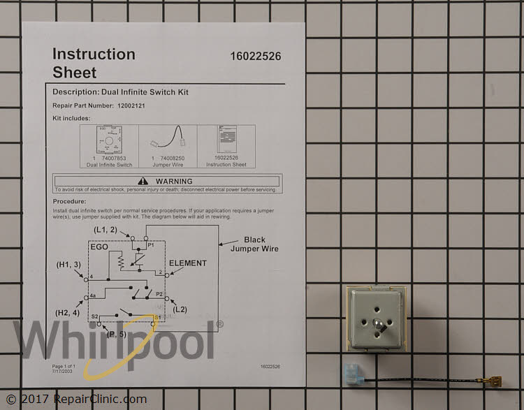 OEM Whirlpool 12002121 Range Infinite Switch Kit OEM Whirlpool 12002121 Range Infinite Switch Kit