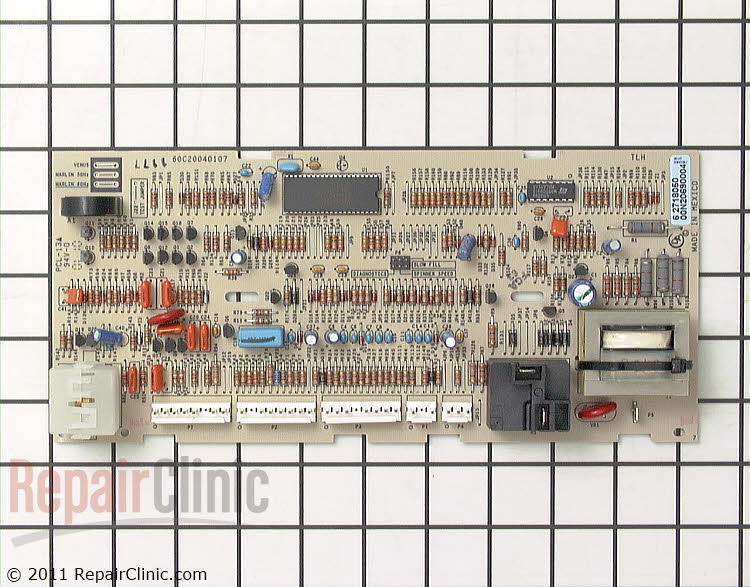 Machine control board. *Burned resistor on board indicates another problem within the machine
