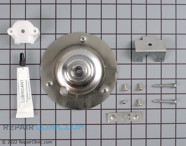 Dryer rear drum bearing kit. The holes in the metal plate are not threaded. Use the self tapping screws in the kit to thread the plate. If the dryer is noisy then the rear bearing could be worn and require replacement.
