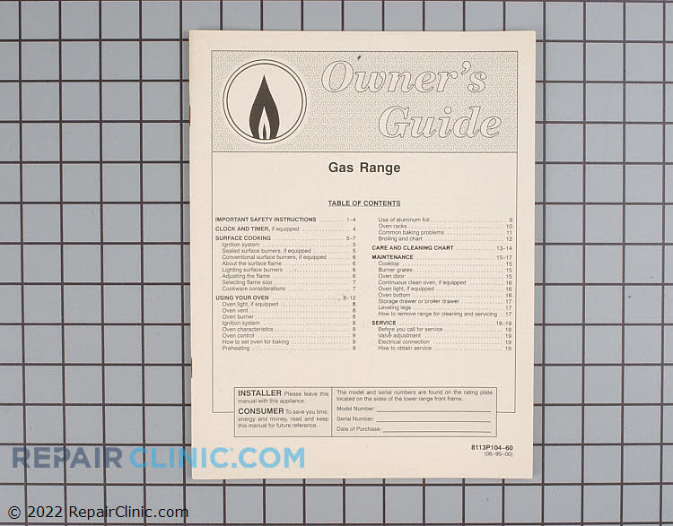 Range/Stove/Oven Manuals, Care Guides & Literature 16007436 Fast