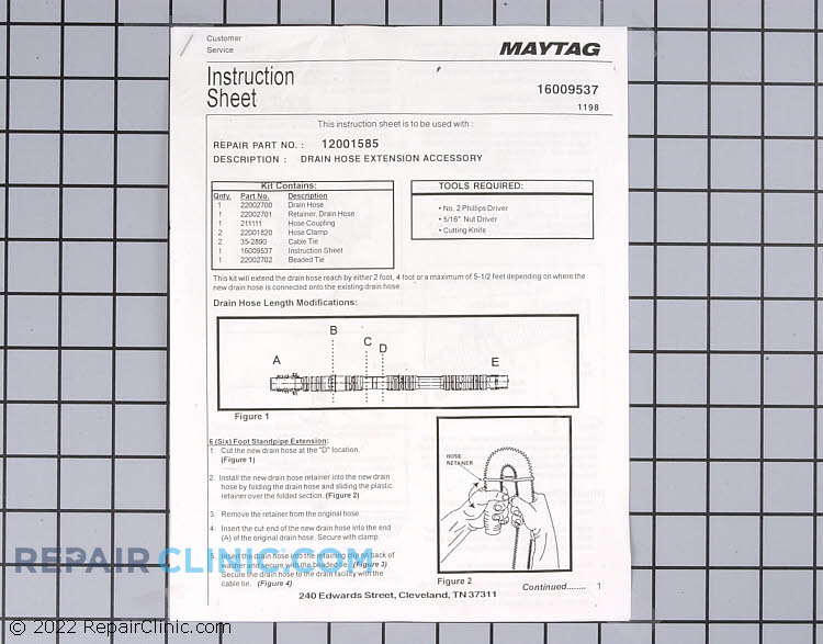 Drain Hose 12001585 Alternate Product View