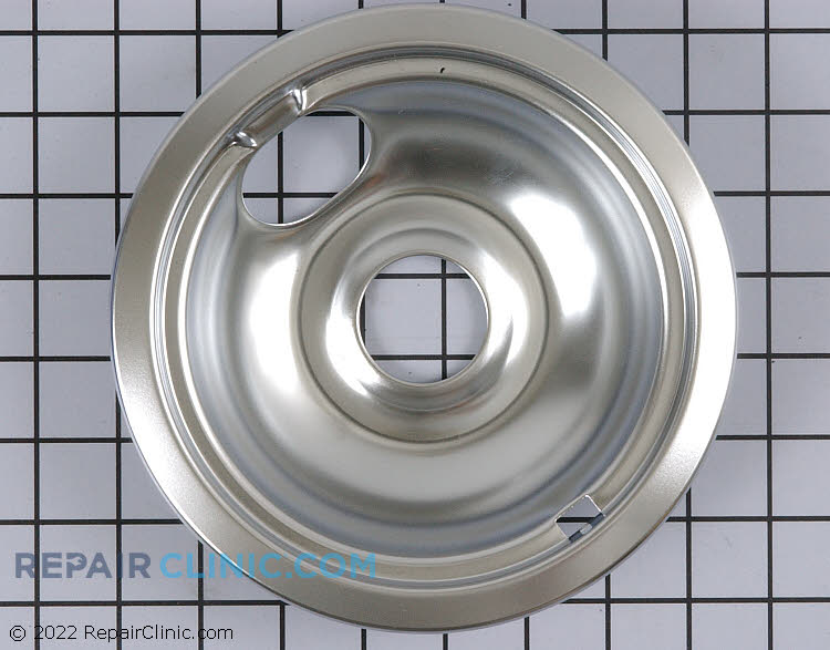 Chrome drip bowl for 6" burner, electric range. Will not fit Thermador, GE, Hotpoint or Jenn Air