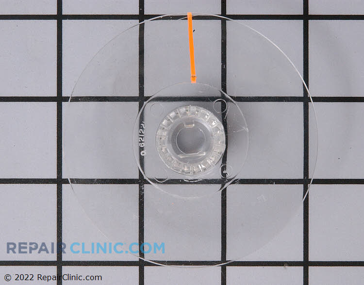 Indicator dial, clear plastic with orange indicator line