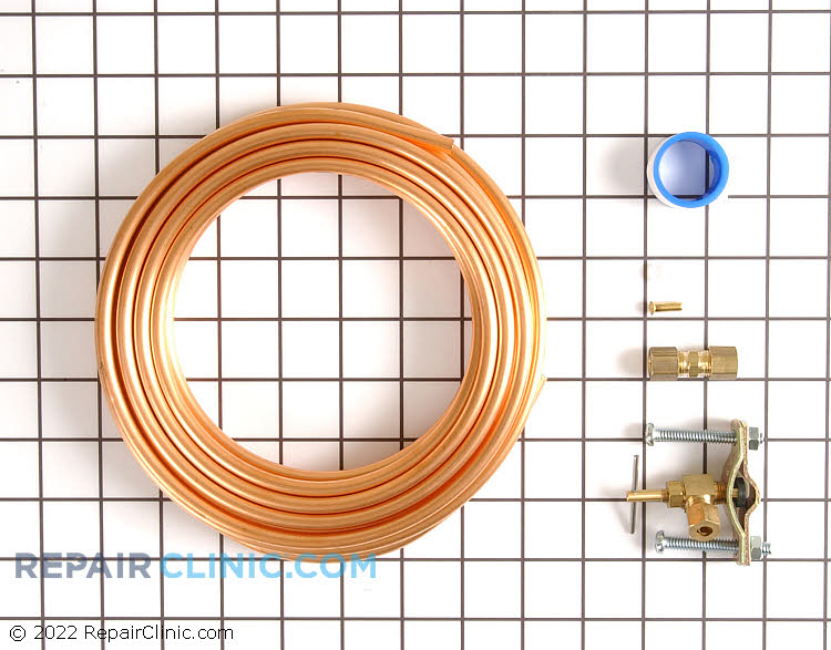 Copper ice maker water line kit• Includes 15 foot long 1/4 inch diameter copper tubing, drill type saddle valve, and all necessary hardware