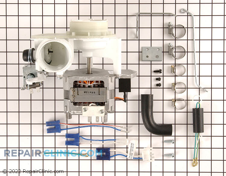 Dishwasher motor and pump kit.  Note: This part may not look like your old motor and pump assembly. It is a new kit designed by the manufacturer to replace all of their dishwasher pumps since 1970. Instructions for adapting it to your dishwasher model are included.