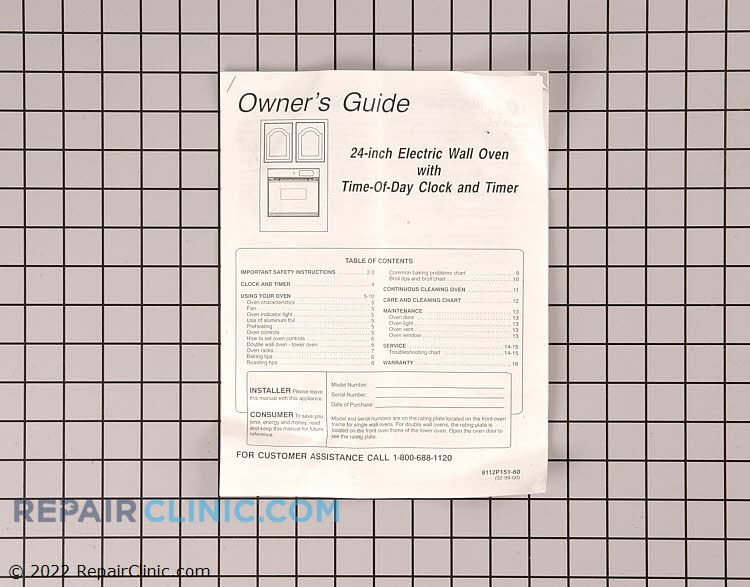 Range/Stove/Oven Owner's Manual 74005224 Fast Shipping Repair Clinic