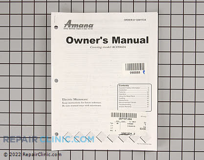 Owner's Manual 12401534 Alternate Product View