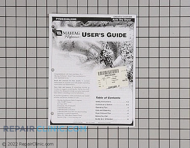 31001458 Manuals, Care Guides & Literature