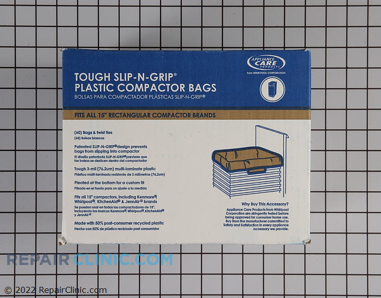 W10165294rb Trash Compactor Bags Ships Today Repairclinic Compactor Bag 15 Inch Plastic Pack Of 60