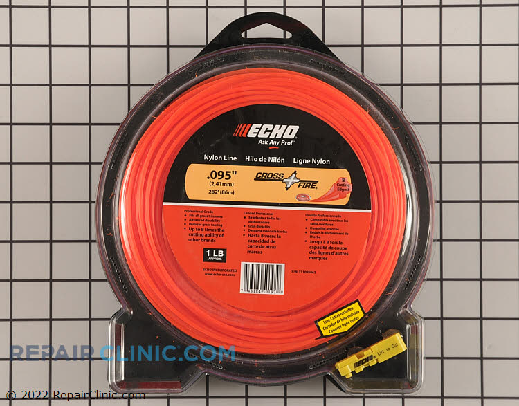 Genuine Echo Cross-Fire 0.095 Premium Nylon String Trimmer Line. <br><br> Application: String Trimmer<br>Diameter:.095<br>Quantity: Approx. 280 feet (1 LB)<br>Line Shape: Star<br>Compatible with all String Trimmers using .095 diameter line.