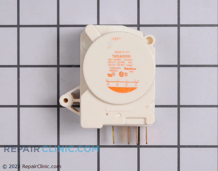 Refrigerator defrost timer assembly. Turn the dial on the timer clockwise to advance it into and out of defrost.