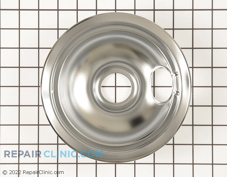 Chrome drip bowl for 6-inch electric coil burner. This drip bowl sits underneath the burner to catch drips or spills.