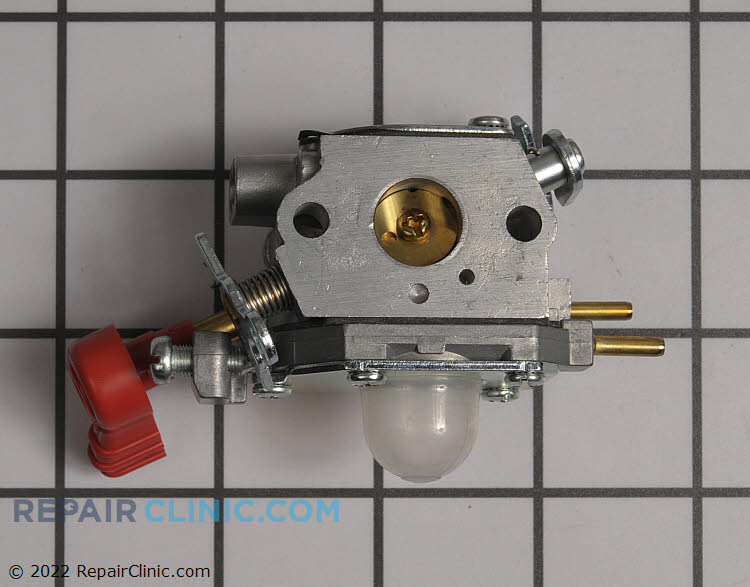 Carburetor for 2-cycle engine. If the carburetor is clogged, the engine won't get enough fuel. As a result, the engine may not start or may run rough.