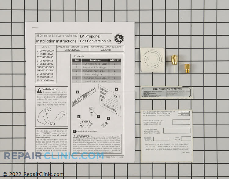 thumbnail image 2 of GE WE25M87 Natural Gas To Propane Dryer Conversion Kit - Instructions Included 2 of 3