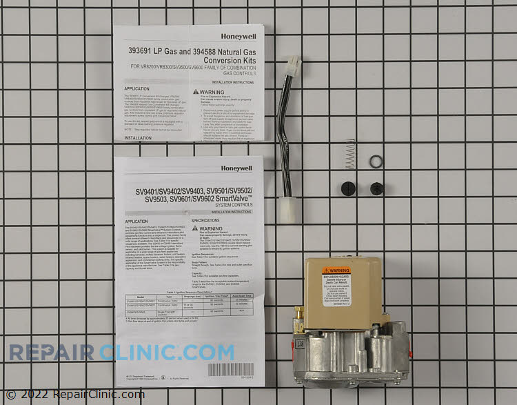Gas valve with standard opening, includes LP conversion kit