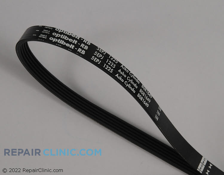 Asko belt-driven washing machine motor and drive belt inspection