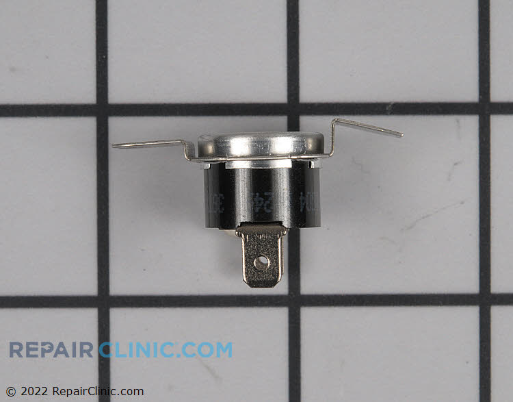 High-limit thermostat for dryer. L315-65. If the dryer overheats, this high-limit thermostat will cut off the power to the heating element. If the high-limit thermostat has blown, the dryer won't heat.