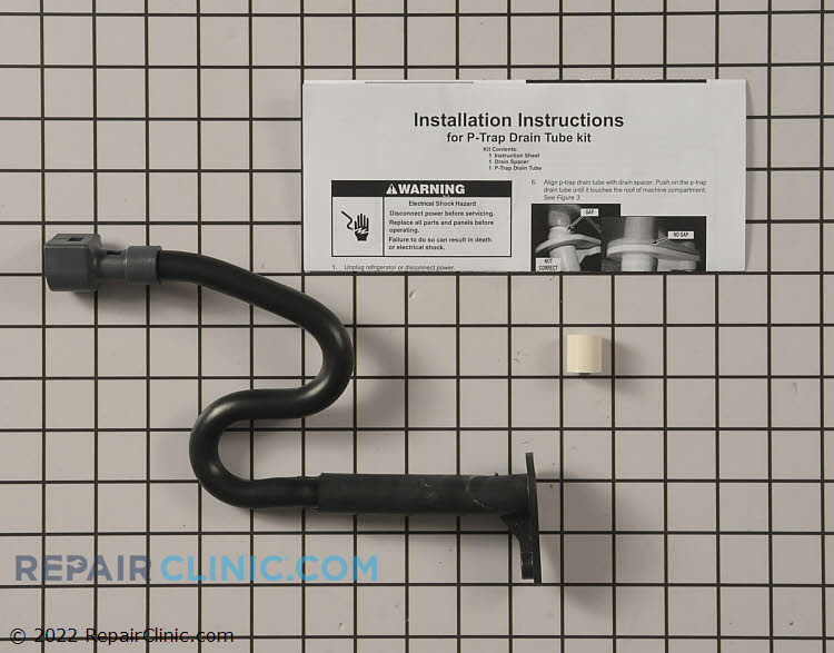 Refrigerator drain tube assembly. *Replaces old style nozzle and trough system. During the refrigerator's defrost cycle, the defrost water flows through the defrost drain into the drain tube. If the defrost drain is frozen, the defrost water will overflow the drain trough and leak into the freezer.