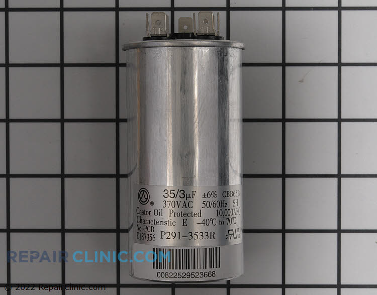 Dual run capacitor, Round, 370 Volts, 35/3 Microfarads