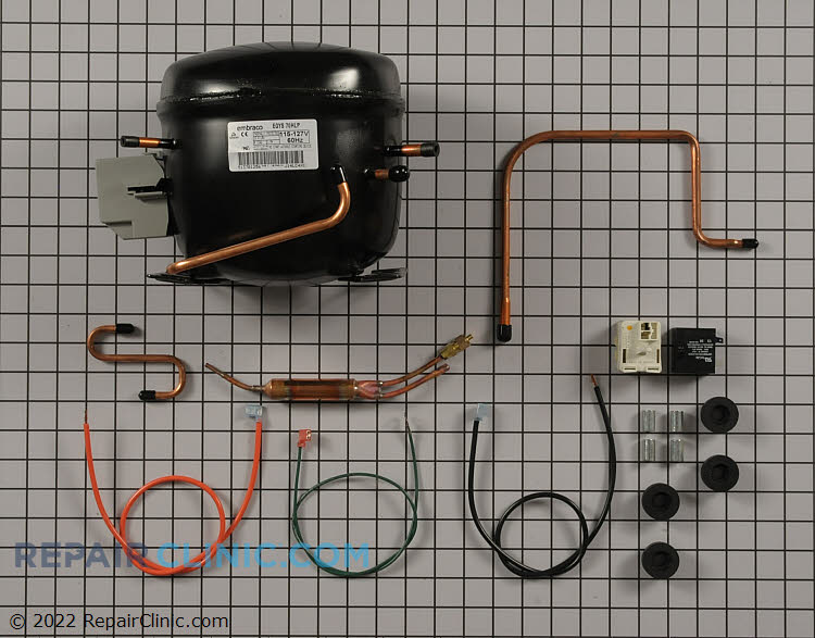 Refrigerator compressor kit. This part must be installed by a licensed repair technician.