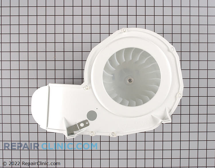 Dryer blower housing and blower wheel assembly. If the dryer takes too long to dryer or is noisy then the blower wheel could be damaged and require replacement.