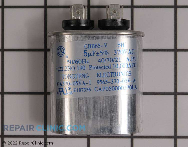 Run capacitor, Single, Oval, 370 Volts, 5 Microfarads