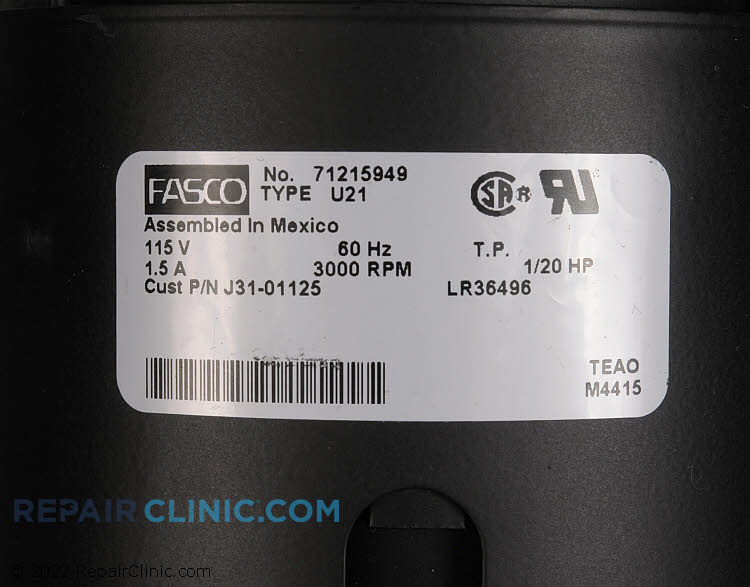 Unit Heater Vent Fan Motor J31R01125 Fast Shipping Repair Clinic