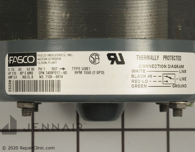 Vent Fan Motor WPW10201322 JennAir Replacement Parts