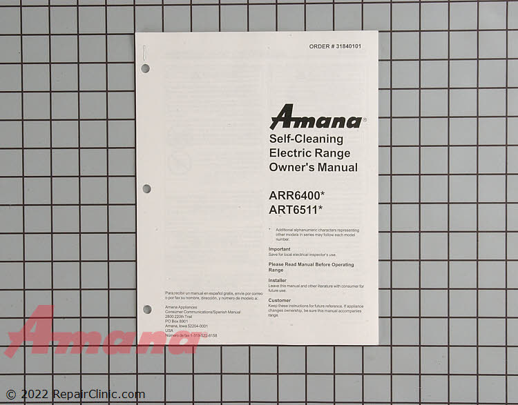 Owner's Manual 31840101 Alternate Product View