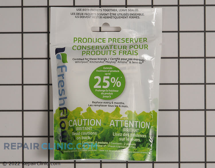 FreshFlow™ Produce Preserver refill. <br> Produce preserver absorbs ethylene which slows the ripening process of many produce items. <br> As a result, certain produce items will stay fresh longer, up to 25% longer. <br>  Packet contains two pouches.