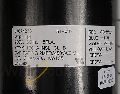 Exhaust Fan Motor WPW10109930 Alternate Product View
