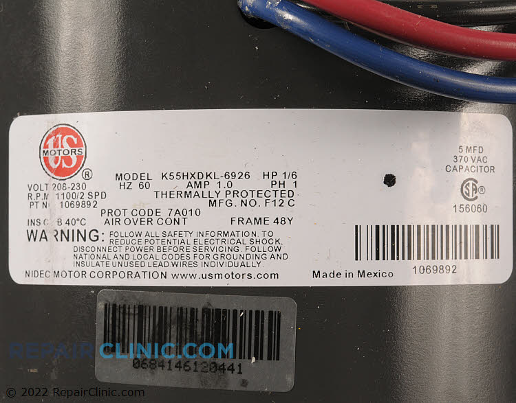 Furnace Motor Heil OEM Furnace Condenser Fan Motor 1050892 | 1/6 HP 230 ...