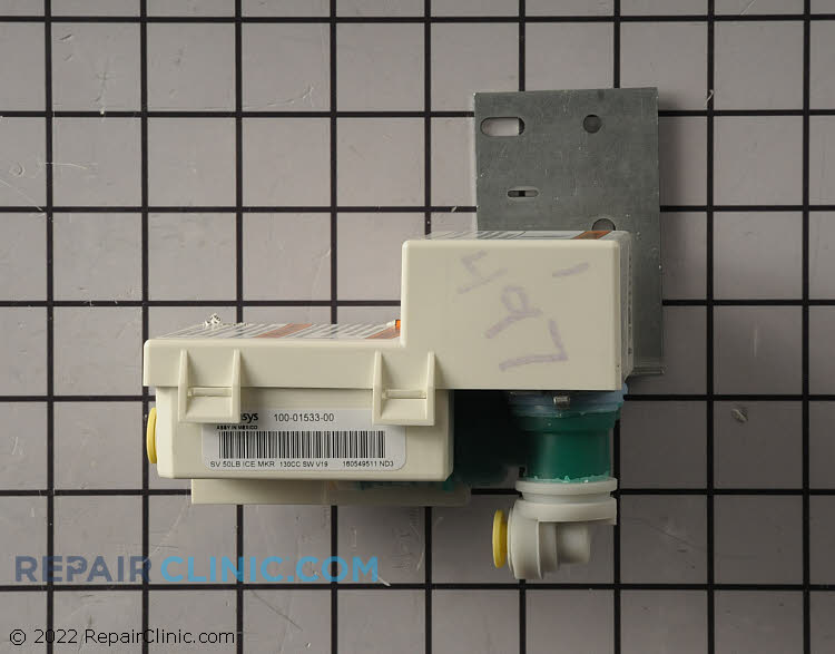 Ice maker water inlet valve. 1/4" yellow inlet port. The water inlet valve supplies water to the ice machine. If the water inlet valve is defective, the ice maker may not make ice.