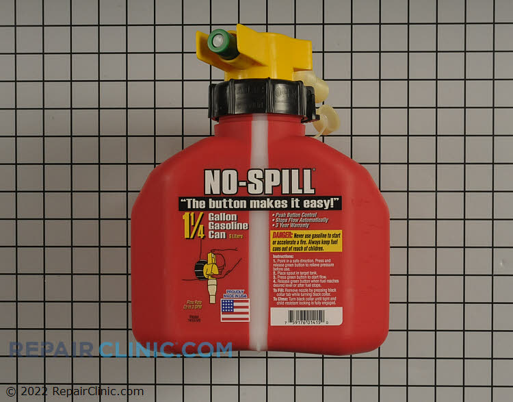 No-Spill Gas Can (1.25 gallon)- Never worry about overfilling again.<br>- 7/8-inch funnel, means it fits the smallest equipment.<br>- Thumb button control allows you to have control over the gas you’re pouring.<br>- Auto-stop nozzle automatically stops flow when the tank is full.<br>- EPA compliant.