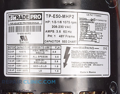 Blower Motor TP-E50-MHP2 Alternate Product View