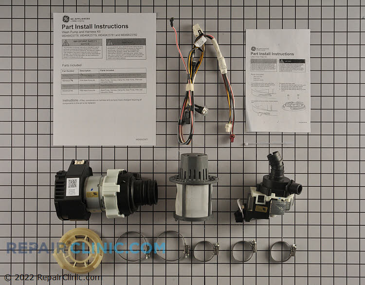 Drain & circulation pump kit with wire harness and thermal cut-out