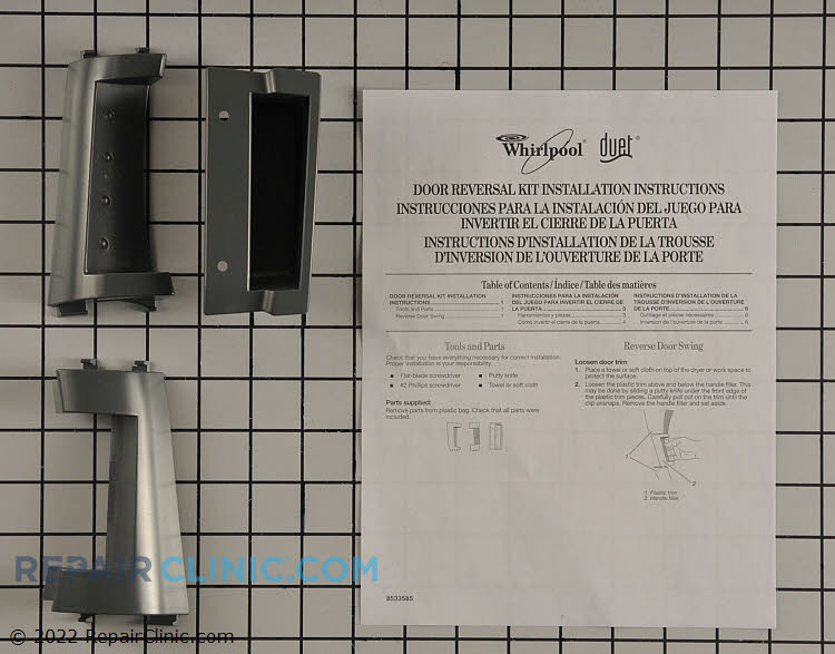 Door Reversal Kit WP3980097 Fast Shipping Repair Clinic