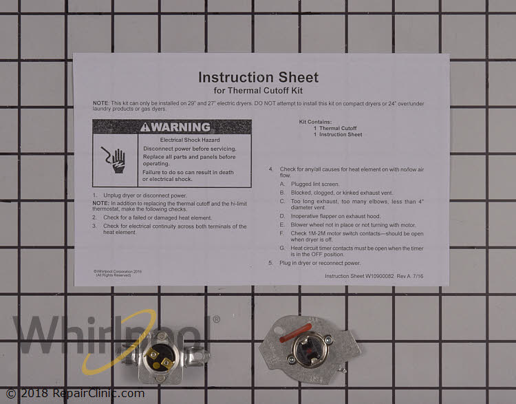 high limit thermostat w11050897 whirlpool replacement parts