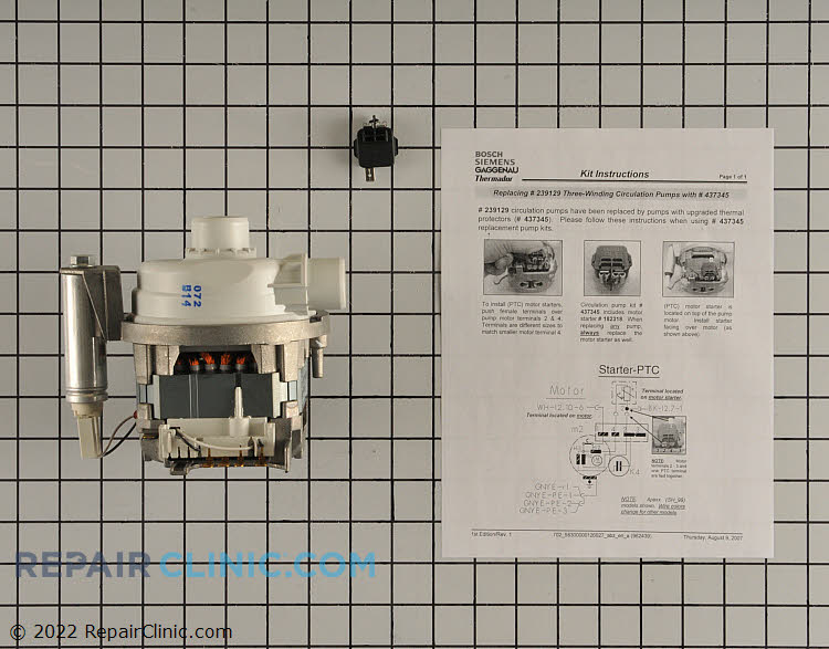 Dishwasher Circulation Pump 00437345 Fast Shipping Repair Clinic