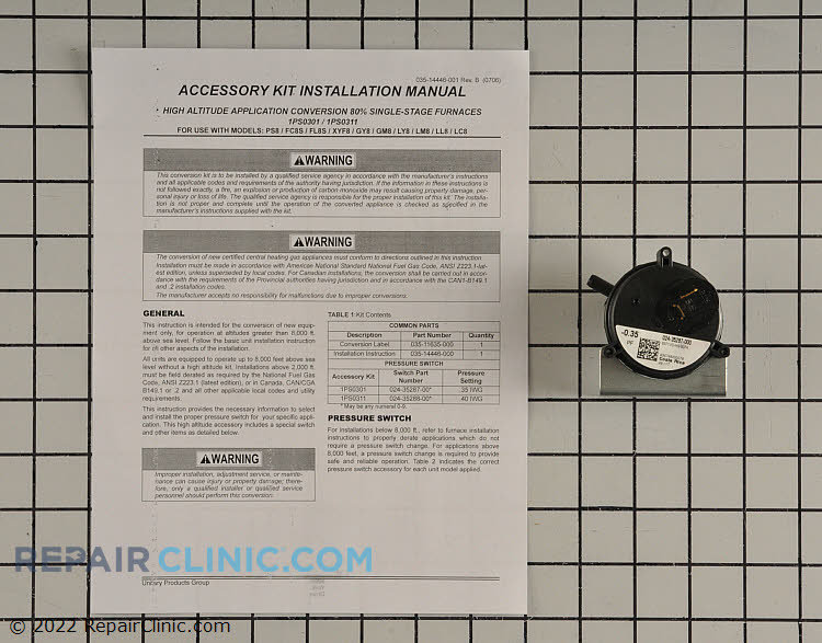 Furnace Pressure Switch S11PS0301 Fast Shipping Repair Clinic