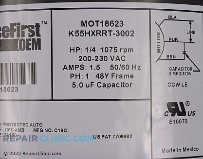 Condenser Fan Motor MOT18623 Alternate Product View