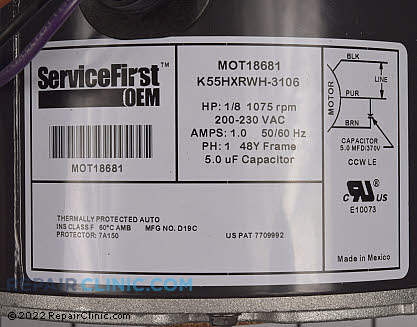 Condenser Fan Motor MOT18681 Alternate Product View