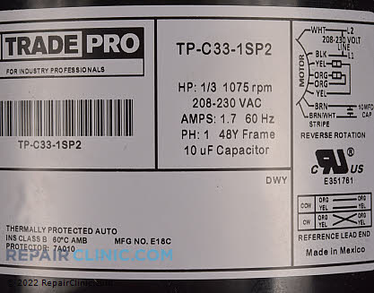 Blower Motor TP-C33-1SP2 Alternate Product View