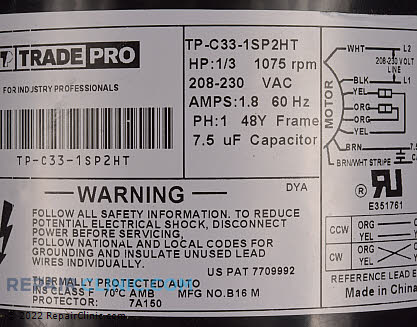 Blower Motor TP-C33-1SP2HT Alternate Product View