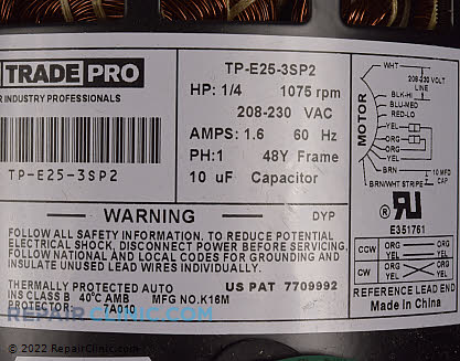 Blower Motor TP-E25-3SP2 Alternate Product View