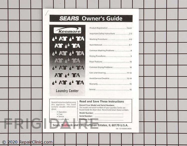 131786800 Kenmore Washer/Dryer Combo Manual