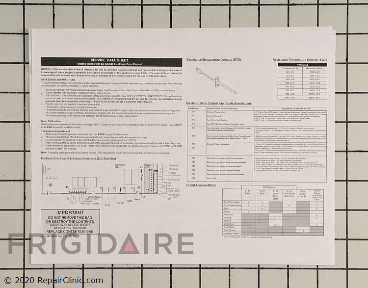 316519906 Kenmore Range/Stove/Oven Tech Sheet
