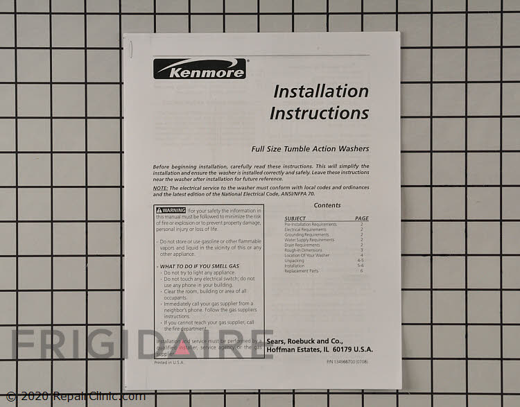 134966700 Kenmore Washing Machine Installation Instructions